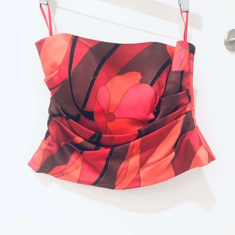 Kay Unger silk bustier  - red/brown/pink/orange floral - like new
